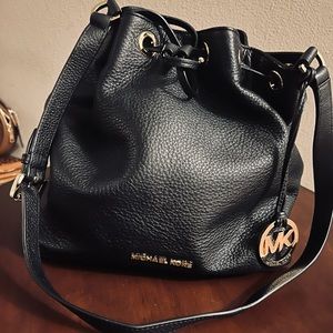 Michael Kors Bucket Style Handbag with Drawstring-Color Black- Pebbled Leather